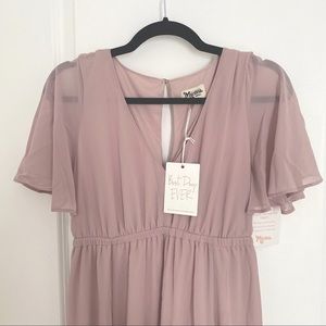 NWT Show Me Your Mumu Emily Empire Maxi Bridesmaid Dress Neutral Mauve Chiffon